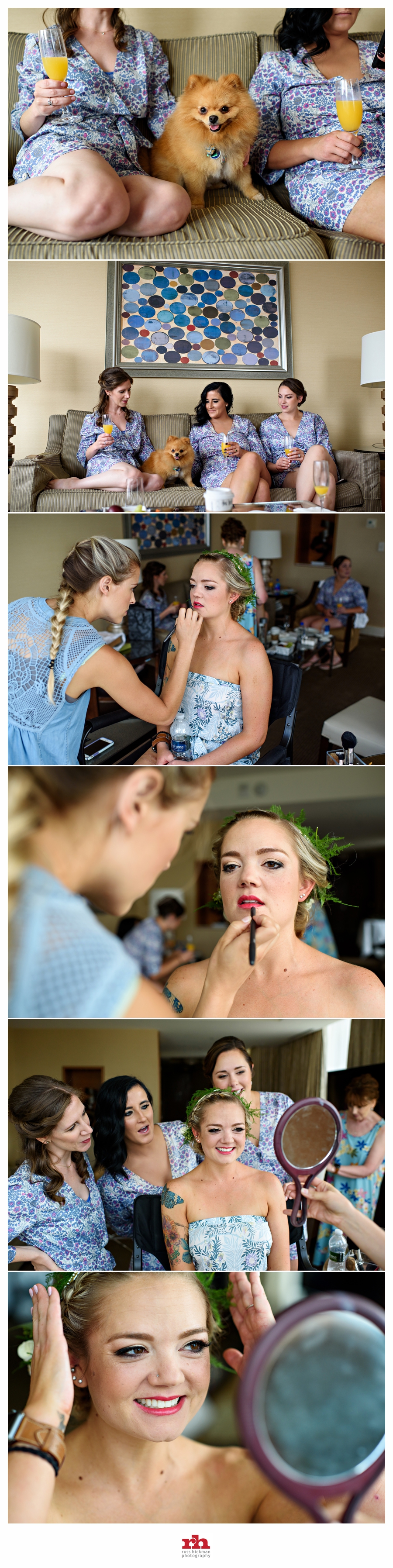 A Bride and her Bridesmaids getting their hair and makeup done at the Four Seasons Hotel in Baltimore, MD.